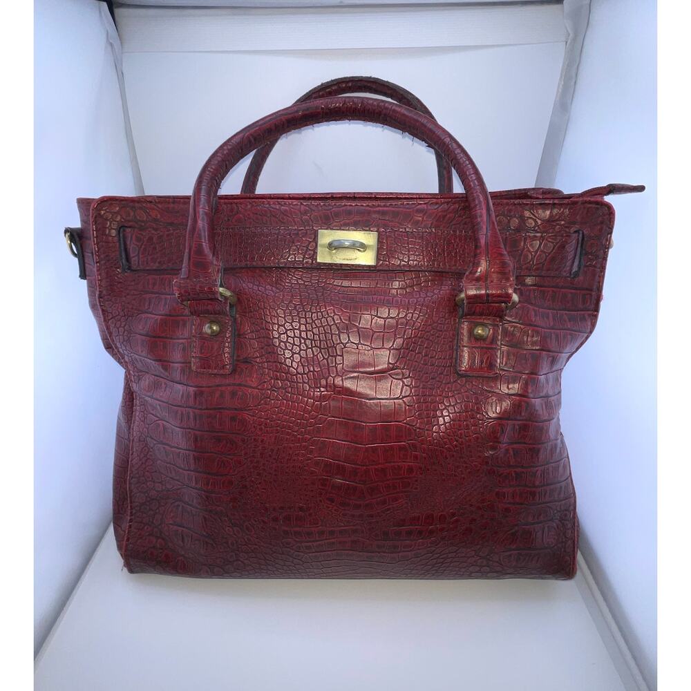 Red Vintage Bueno Croc Style Handbag Handle Kelly Style Gold Hardware
